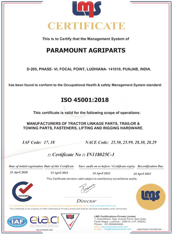 iso 45001 2018 certificate